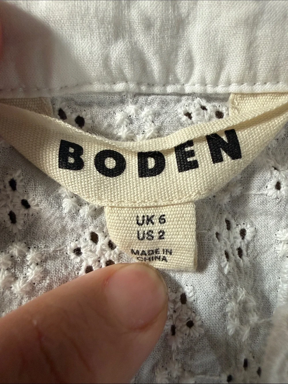 Boden White Eyelet Ruffle Puff-Sleeve Blouse